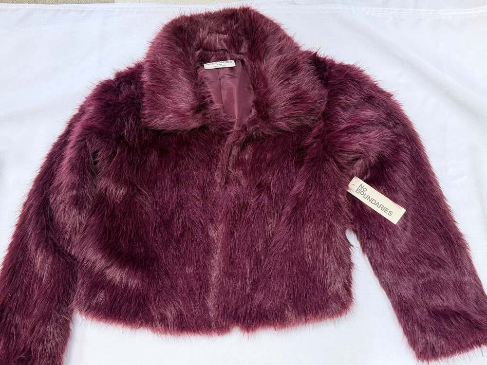 No Boundaries Faux Fur Jacket Burgundy Size M